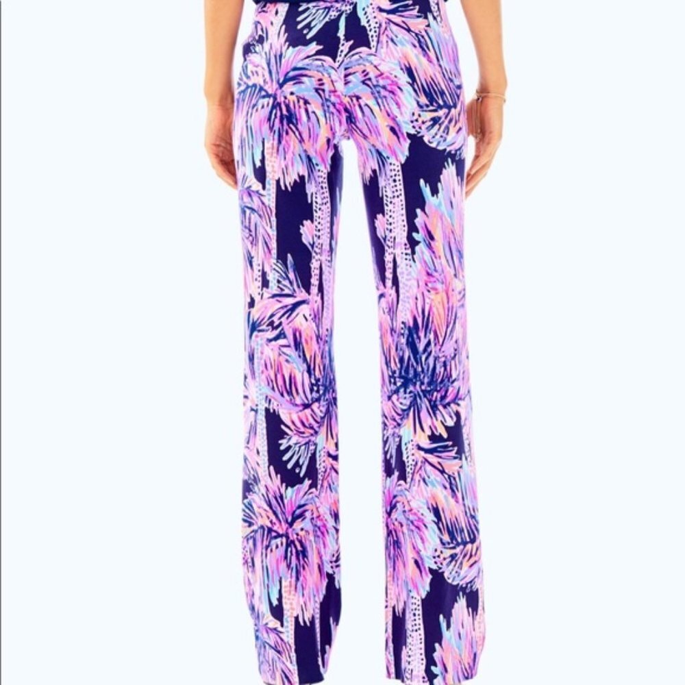 Lilly Pulitzer Georgia May Palazzo Pants Bright navy palms up print size large